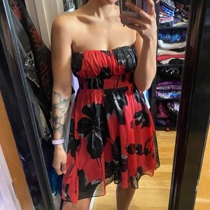 strapless open back dress Moon Rising Thigh Split Knee Length Dress Red– Selfie Leslie main image 0